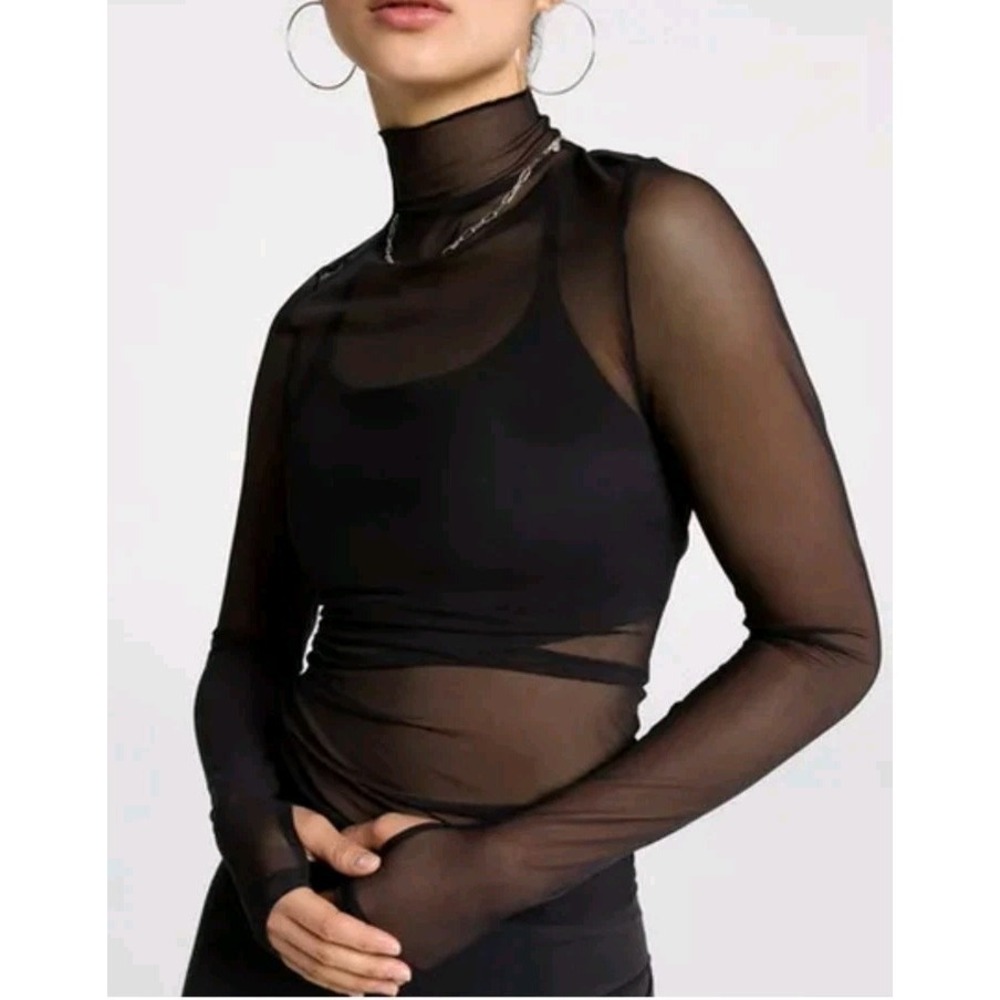 Calia Drape Funnel Long Sleeve Sz S Pure Black NWT